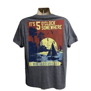 Jimmy Buffett Margaritaville Blue Double Graphic T-Shirt Medium Pocket Stretch